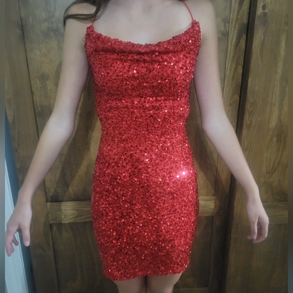 Windsor red sequin open back formal stretchy dress xs - Picture 5 of 6
